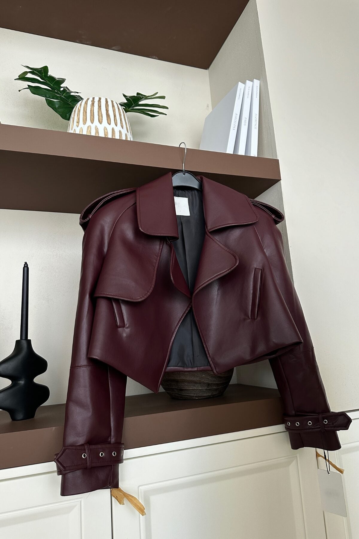 Cropped Burgundy Faux Leather Jacket – Bold Trendy Outerwear