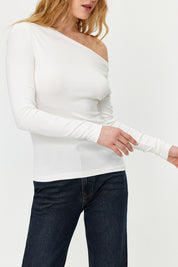 Chic Striped Off-Shoulder Long Sleeve Top – Nautical-Inspired