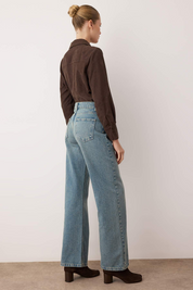 Vintage Blue Rigid Denim Wide‑Leg Jeans | High‑Waist, 100% Cotton | AtikaStyle