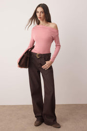 Chic Striped Off-Shoulder Long Sleeve Top – Nautical-Inspired