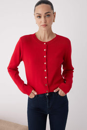  Red cotton knit button cardigan