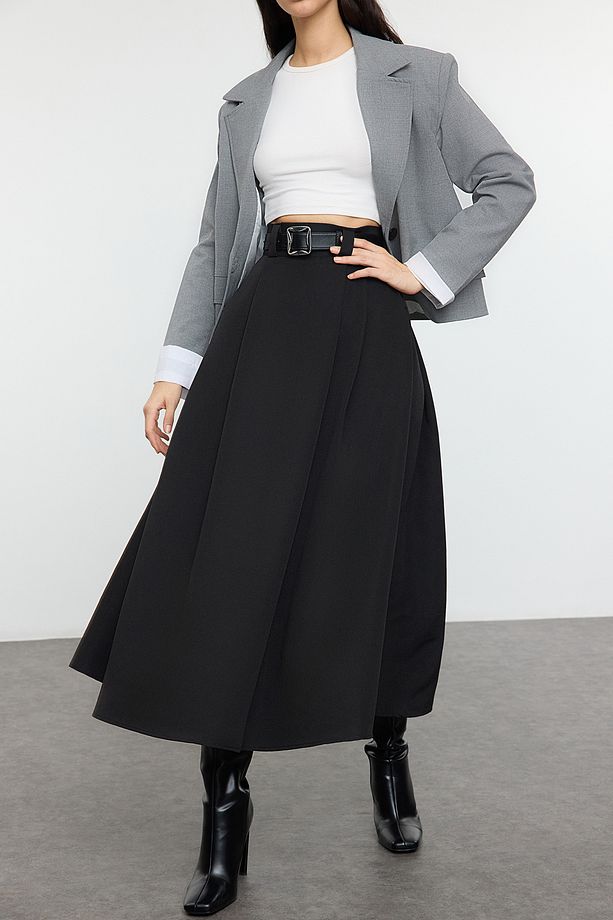Mink Pleated Maxi Length Woven Skirt