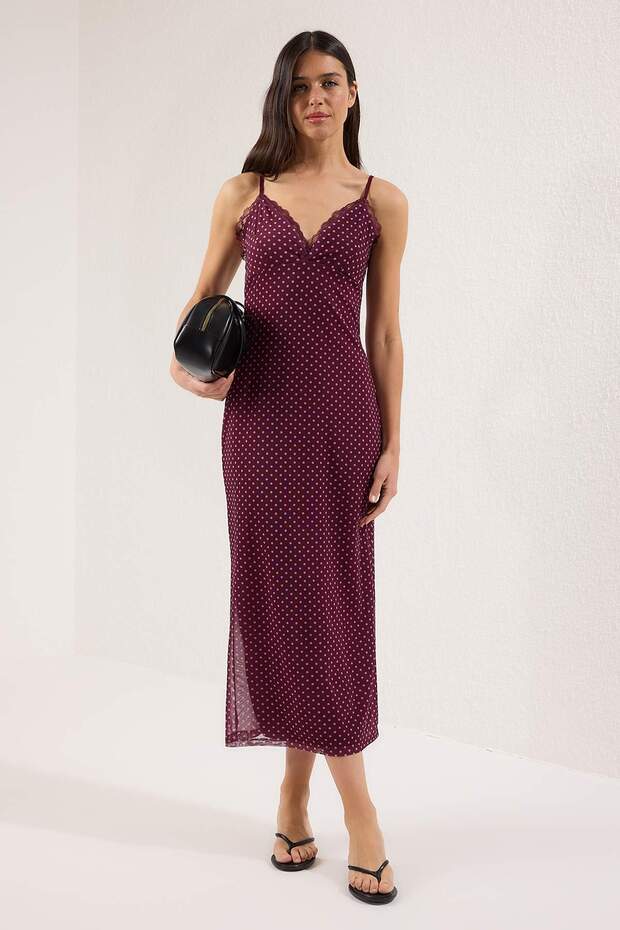 Women’s Black Floral Slip Dress – Lace Trim Midi Cami Dress | Atikastyle