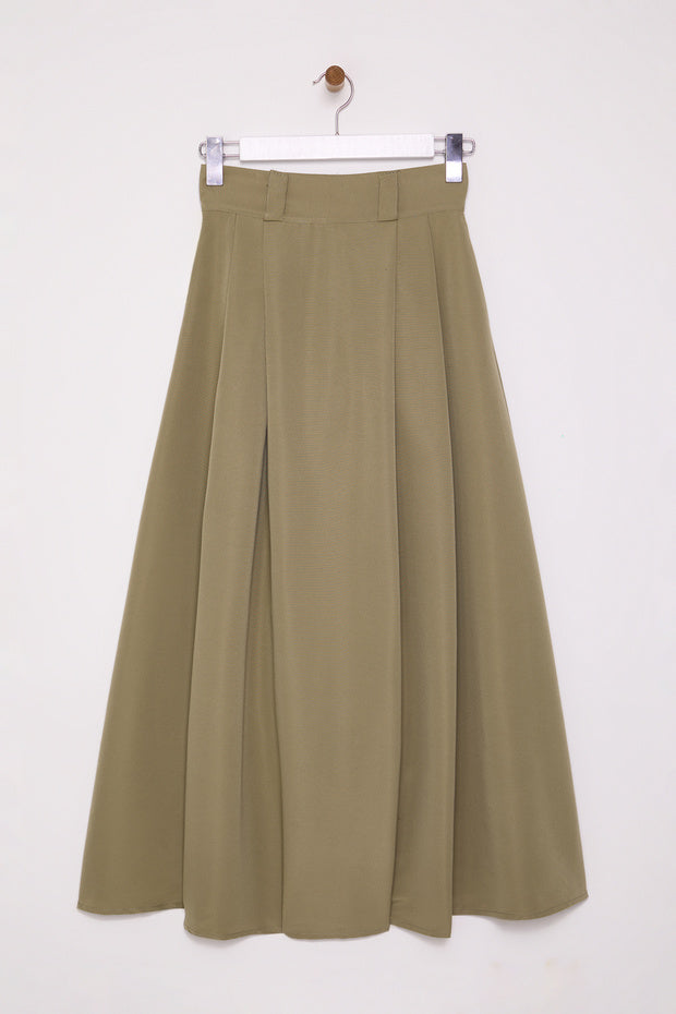 Mink Pleated Maxi Length Woven Skirt