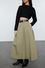 Mink Pleated Maxi Length Woven Skirt