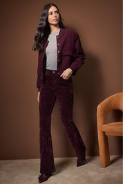  Women’s high-waist burgundy velvet flare pants in soft plush fabric — AtikaStyle”
