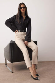Trendyolmilla Chic Woven Cigarette Pants: Sleek, Stretchy, Narrow Leg Comfort