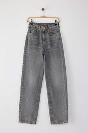 Trendyolmilla Women's High-Waist Baggy Grey Denim Jeans - Relaxed Fit