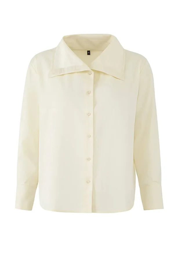 Cream Oversized Collar Button-Up Shirt – AtikaStyle