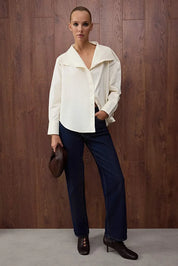 Cream Oversized Collar Button-Up Shirt – AtikaStyle