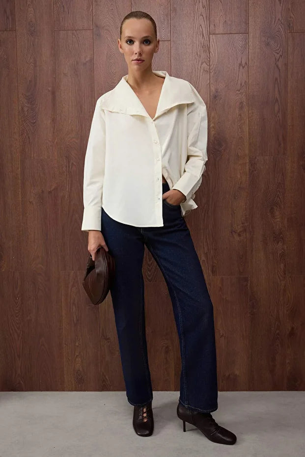 Cream Oversized Collar Button-Up Shirt – AtikaStyle
