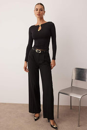 Burgundy Long Sleeve Top with Gold Button Keyhole Detail – AtikaStyle