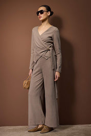 Trendyolmilla Mink Knit Two-Piece Set, Cozy Long Sleeve Top and Straight Leg Pants