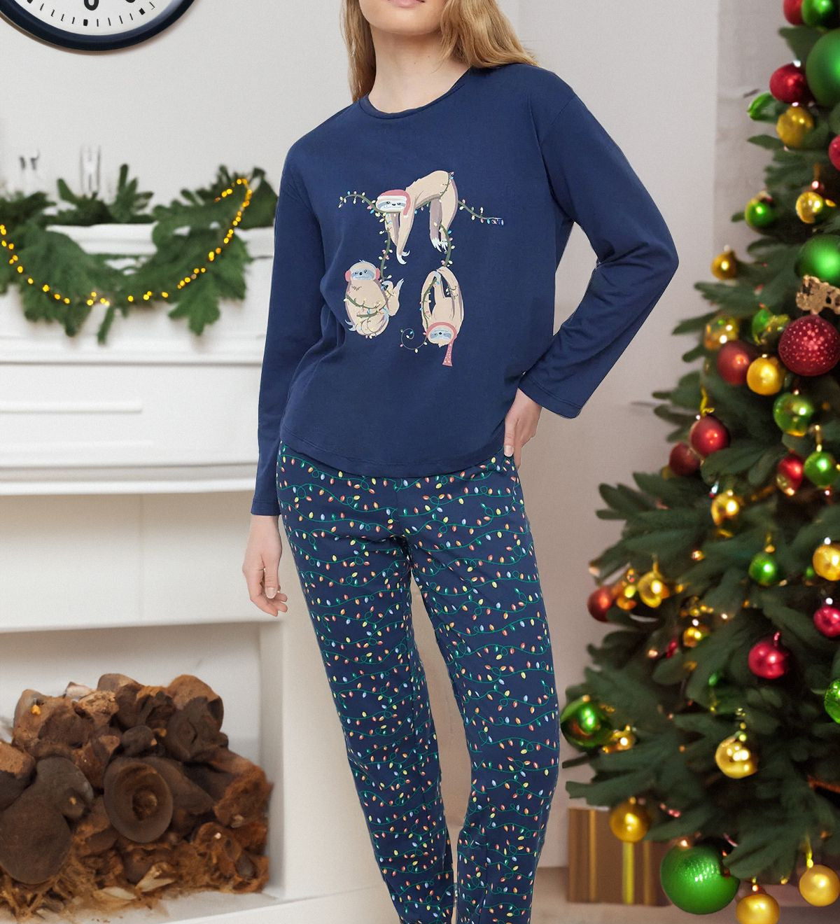 Get festive with our sloth-themed holiday pajama set! Featuring sloths and Christmas lights, this cozy sleepwear is perfect for winter nights. Shop now!
