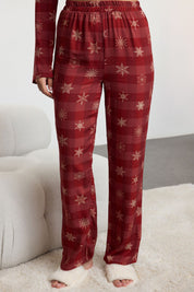 Women’s Festive Red Plaid Pajama Set – Snowflake Print Holiday Sleepwear