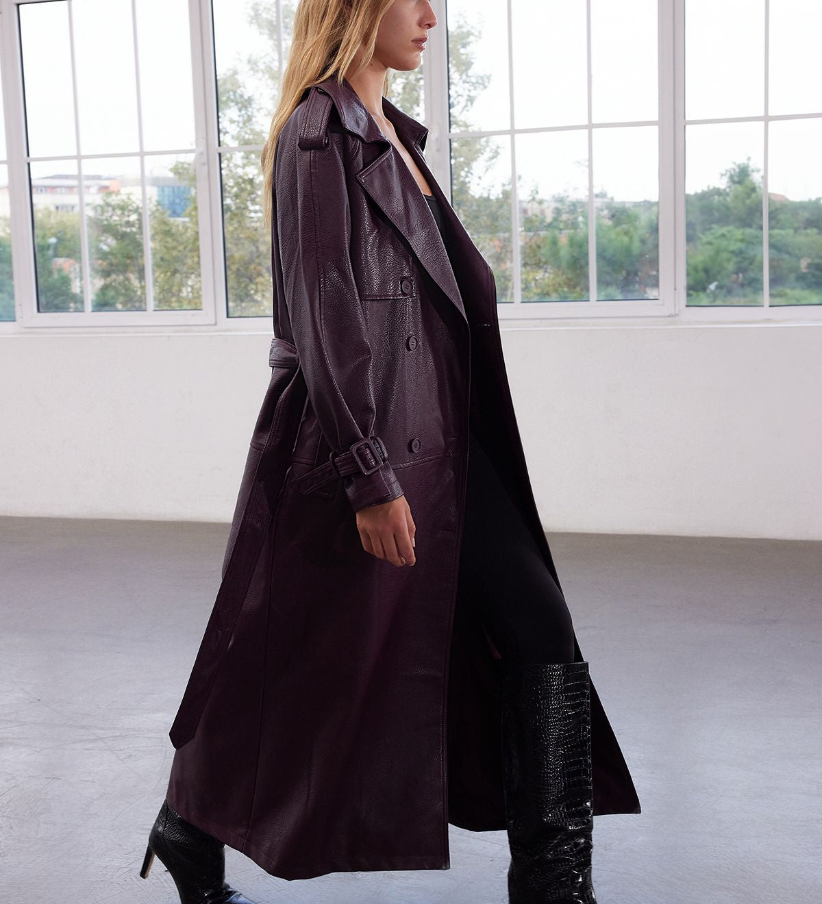  Faux leather trench coat
• Oversized plum trench coat
• Double-breasted long coat
• Women’s faux leather jacket
• Stylish winter coat
• Longline leather trench coat
• Plum oversized jacket
• Vegan leather trench coat
• Fashionable winter outerwear
• Statement faux leather coat