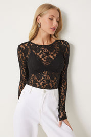  Sheer black lace bodysuit
• Women’s lace mesh top
• Long sleeve lace bodysuit
• Black lace top for women
• Elegant sheer bodysuit
• Women’s mesh bodysuit
• Sexy black lace top
• Lace blouse for layering
• Women’s party wear bodysuit
• Floral lace bodysuit