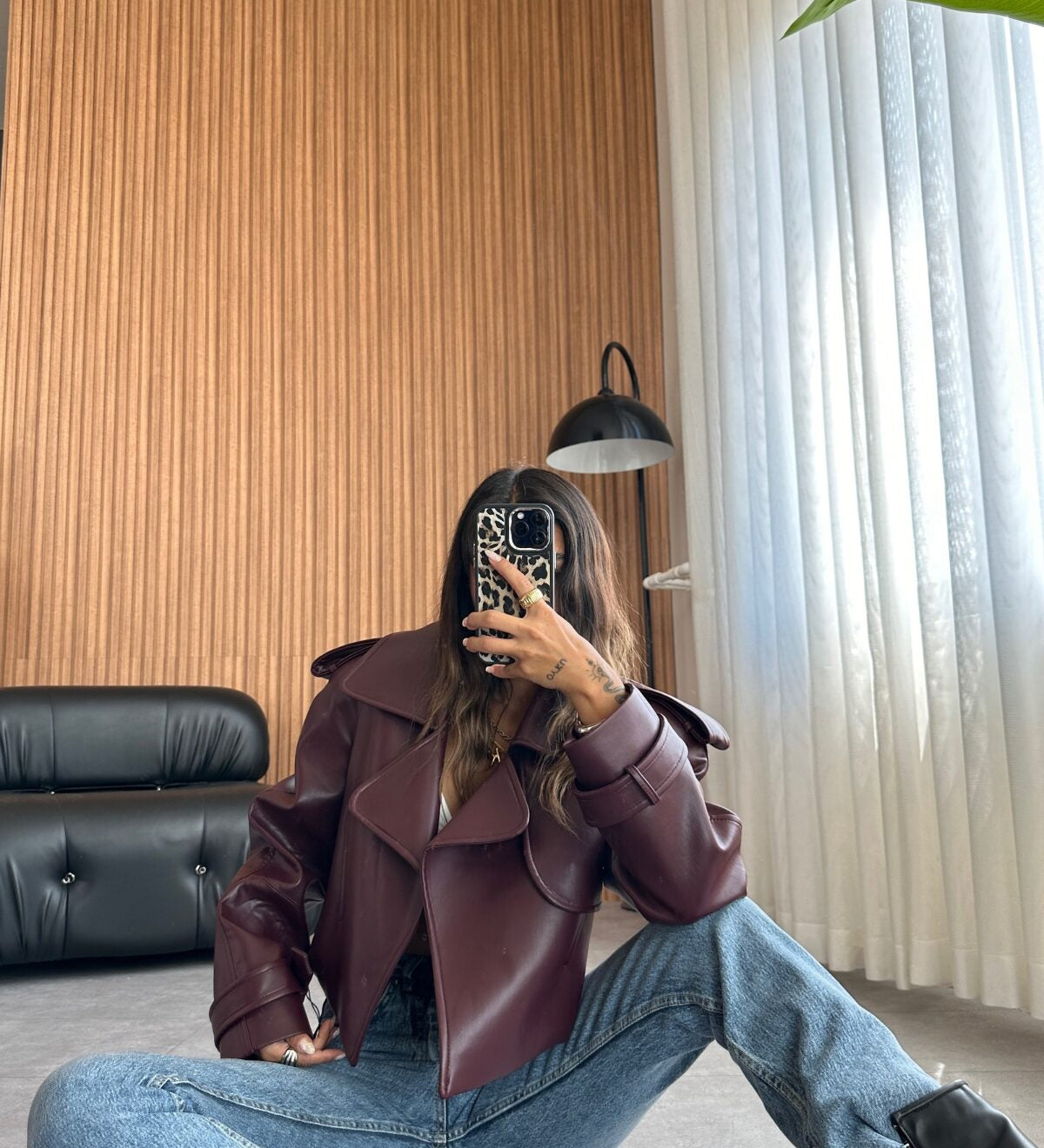 
            Burgundy cropped leather jacket
	•	Oversized lapel faux leather  
             jacket
	•	Stylish burgundy leather jacket 
             for women
	•	Belted cuff cropped jacket
	•	Trendy faux leather jacket 
             women