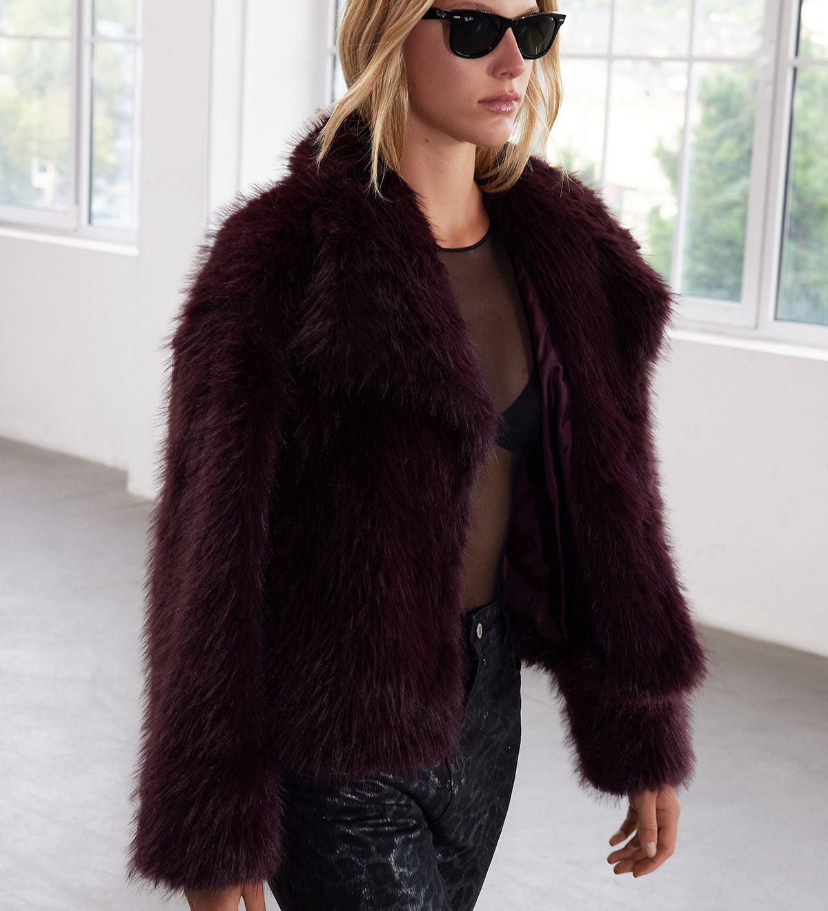 Luxurious Burgundy Faux Fur Coat - Oversized Women’s Winter Jacket