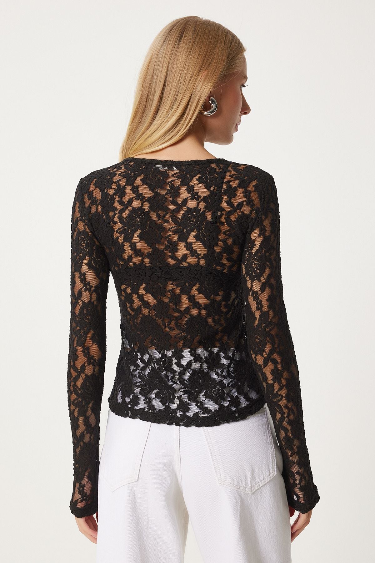 Sheer Black Lace Bodysuit | Women’s Long Sleeve Mesh Top