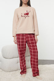 Women’s New Year Dog Pajama Set – Cozy Plaid Holiday Sleepwear