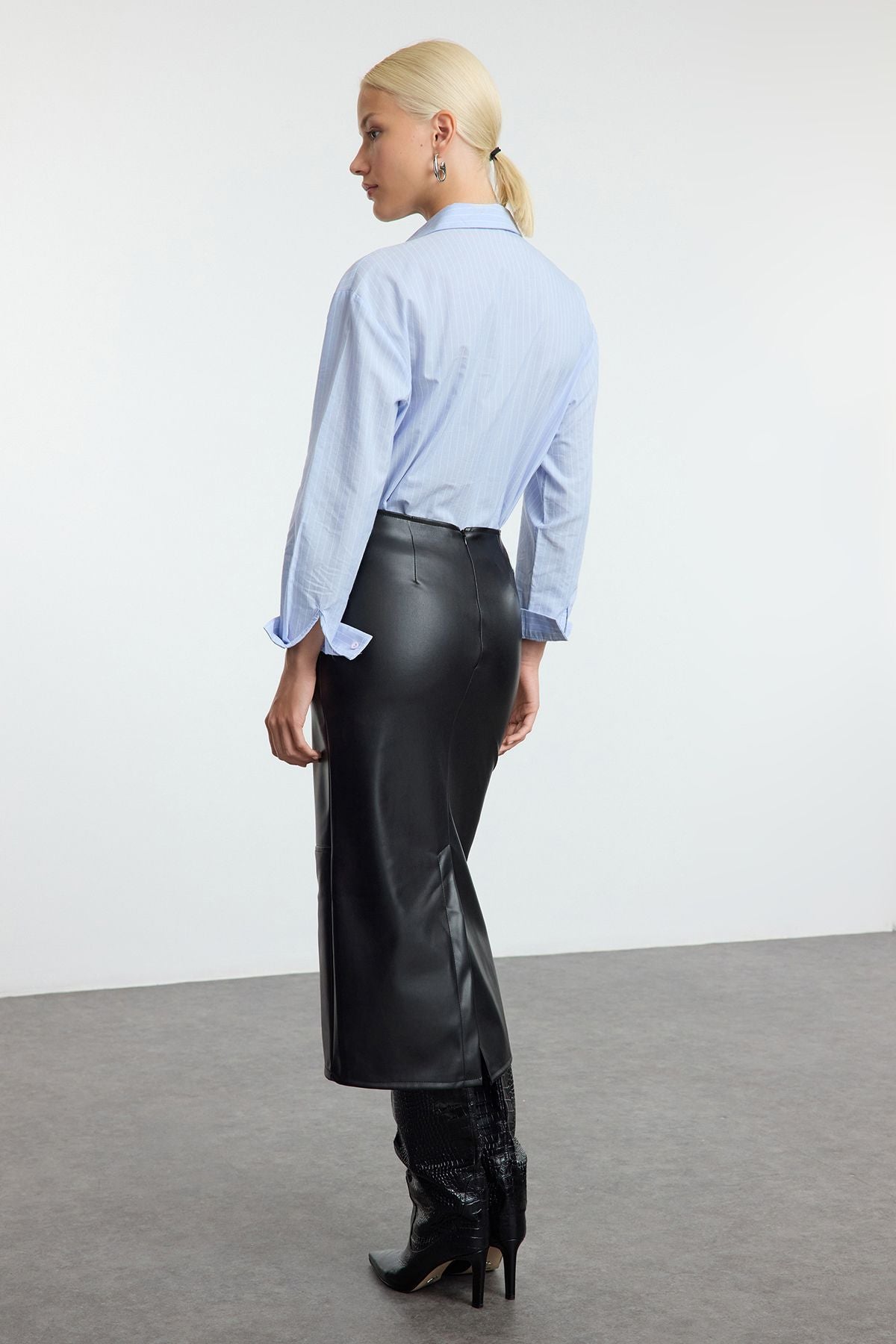 Sleek Faux Leather Midi Skirt – Bold and Versatile for Every Occasion