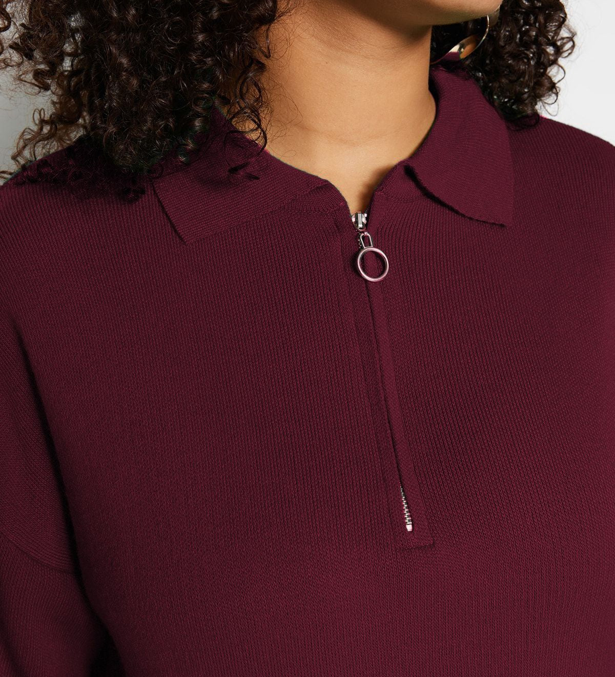 Women’s burgundy half-zip sweater with a relaxed fit and stylish drop shoulders.”

Burgundy Sweater, Half-Zip Knitwear, Cozy Women’s Top, Casual Pullover, Fall Fashion.

Women’s Tops > Sweaters > Casual Knitwear.
