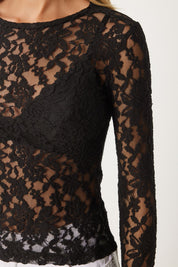 Sheer Black Lace Bodysuit | Women’s Long Sleeve Mesh Top
