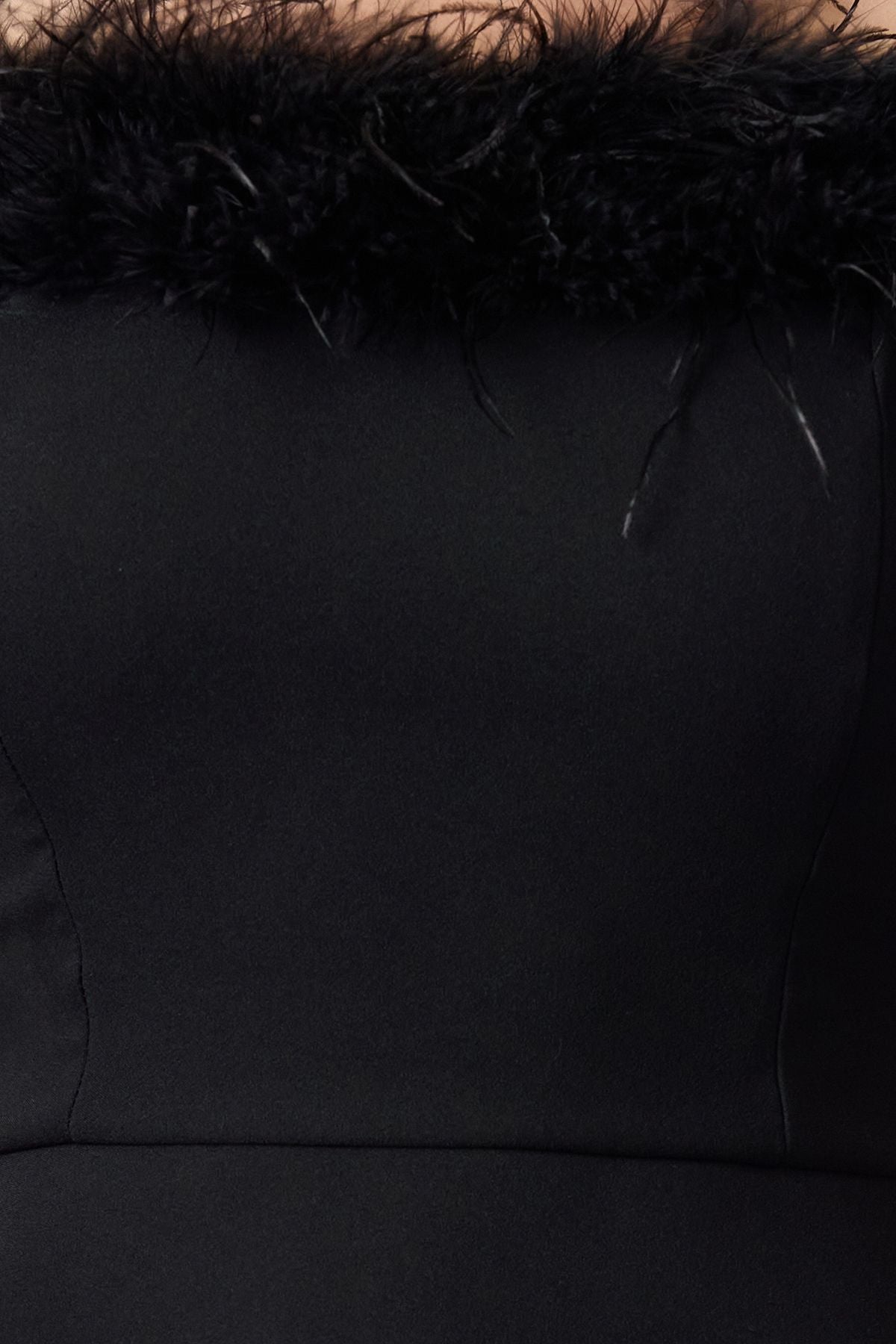 Chic Off-Shoulder Feather Trim Black Peplum Top - Elegant Eveningwear