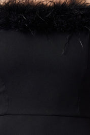 Chic Off-Shoulder Feather Trim Black Peplum Top - Elegant Eveningwear