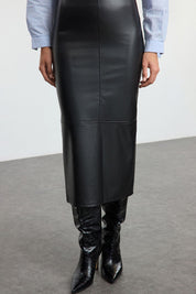 Sleek Faux Leather Midi Skirt – Bold and Versatile for Every Occasion