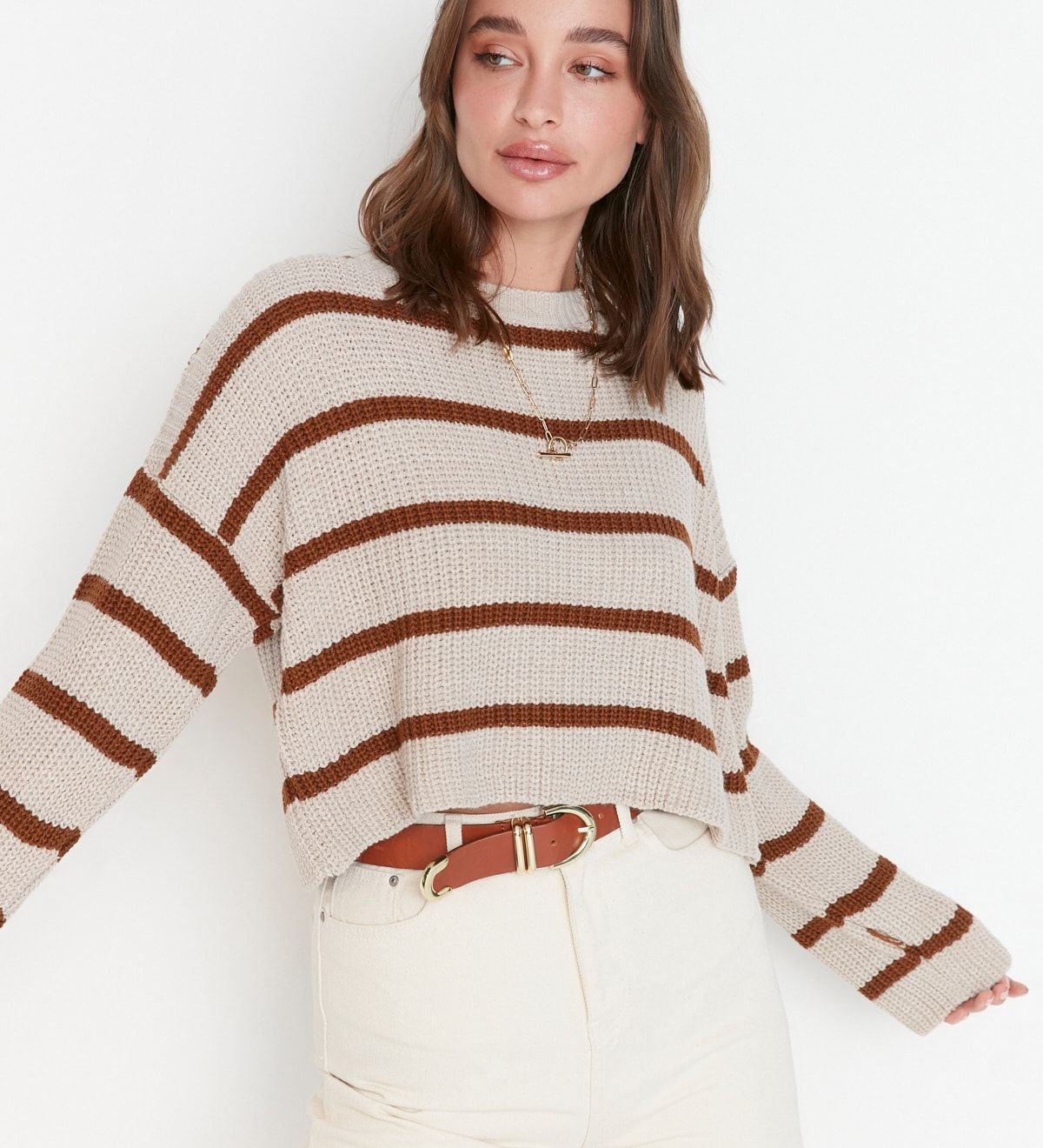 Women’s striped sweater
• Waffle knit sweater
• Cozy women’s sweater
• Casual striped knitwear
• Fashion knitwear for women
• Striped pullover sweater
• Stylish women’s tops