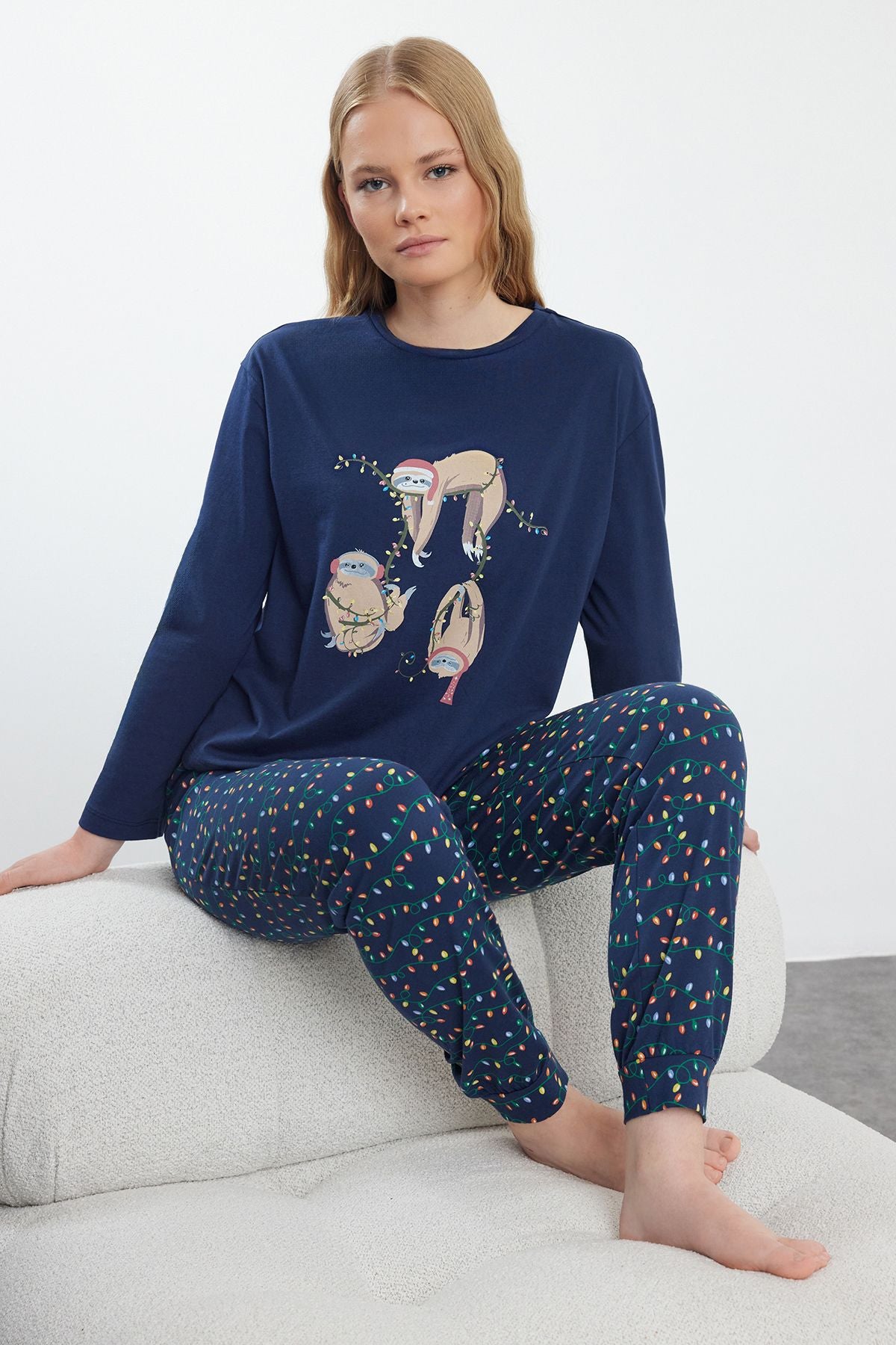 Festive Sloth Holiday Pajama Set – Women's Cozy Christmas