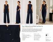 Navy Structured Tailored Vest & Wide Leg Pant Set | Asymmetrical Two-Piece Outfit | AtikaStyle