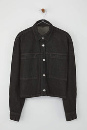 Black Oversize Denim Jacket | Pocket Detail, Regular Length | AtikaStyle