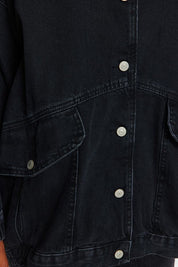 Black Oversize Denim Jacket | Pocket Detail | AtikaStyle