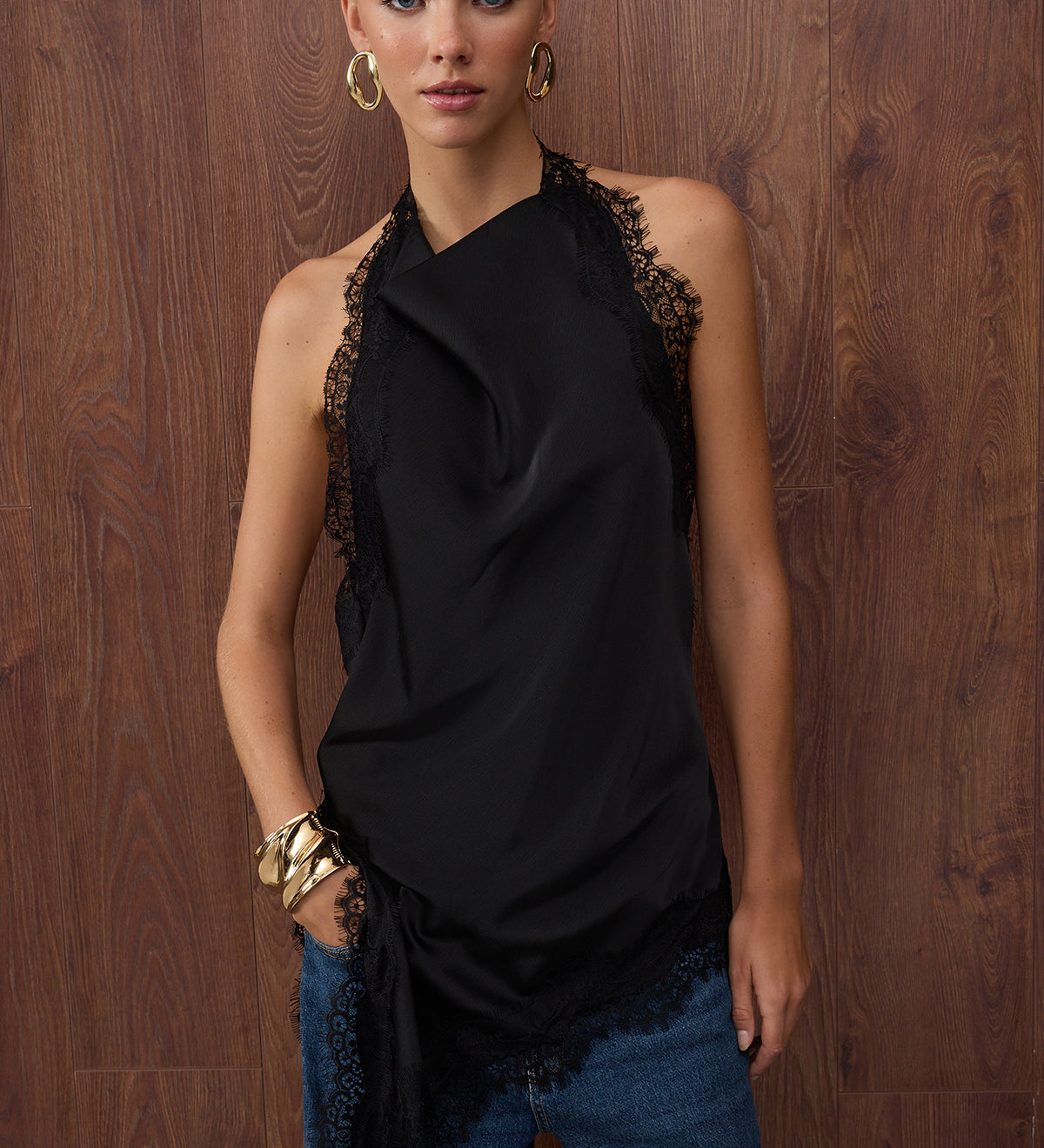 Elegant Black Satin Cowl Neck Asymmetric Party Blouse Trendyolmilla Collection