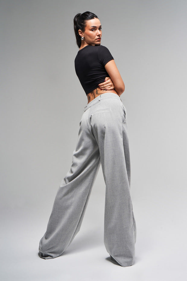 Charcoal Wide-Leg Tailored Trousers – AtikaStyle