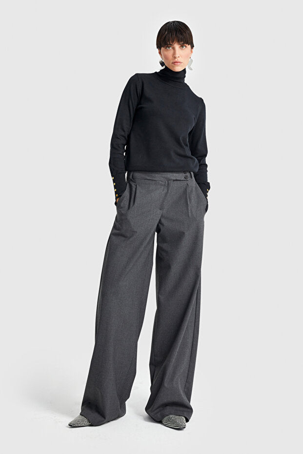 Wide Leg Pants, Tailored Trousers, Charcoal Grey, Office Chic, Streetwear Pants, Minimal Style, Effortless Chic
