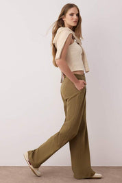 Women’s High-Waisted Beige Wide-Leg Trousers – Tailored Workwear Pants | Atikastyle