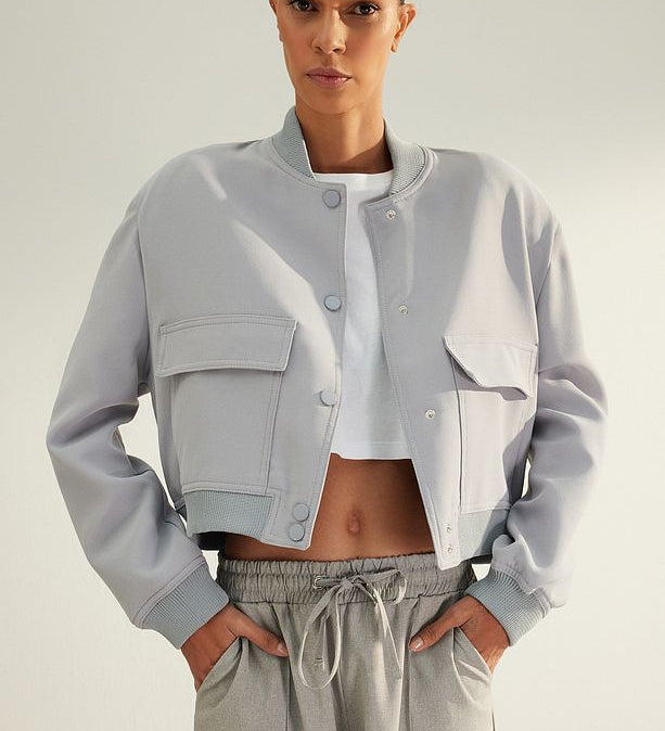 Women’s White Bomber Jacket with Front Pockets – Casual Chic Outerwear by Atikastyle