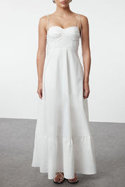 Women’s White Bustier Maxi Slip Dress – Elegant Spaghetti Strap Gown | Atikastyle