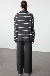 Women's Anthracite Oversized Zippered Knit Sweater & Pant Set