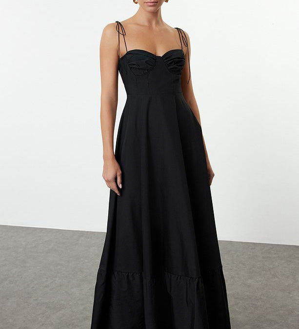 Women’s White Bustier Maxi Slip Dress – Elegant Spaghetti Strap Gown | Atikastyle