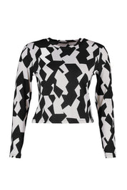 Black & Beige Geometric Print Long Sleeve Top – AtikaStyle