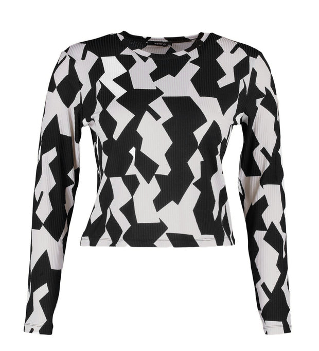 Black & Beige Geometric Print Long Sleeve Top – AtikaStyle