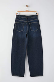 Trendyolmilla Dark Blue High Waist Stitch Detail Barrel Jeans