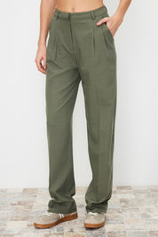 Olive Green High-Waist Tailored Pants – AtikaStyle