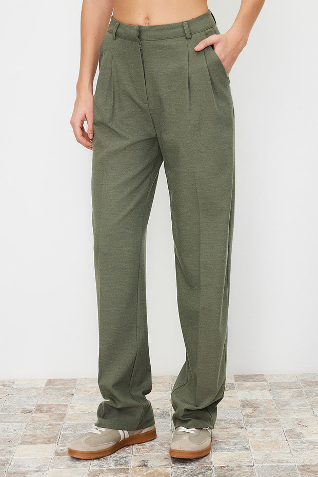 Olive Green High-Waist Tailored Pants – AtikaStyle