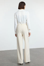 Women’s High-Waisted Beige Wide-Leg Trousers – Tailored Workwear Pants | Atikastyle